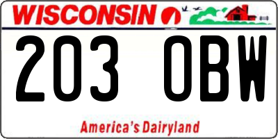 WI license plate 203OBW