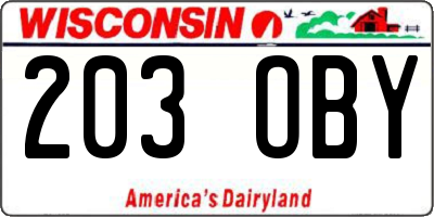 WI license plate 203OBY