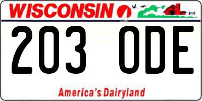 WI license plate 203ODE
