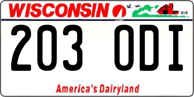 WI license plate 203ODI
