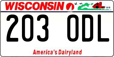 WI license plate 203ODL