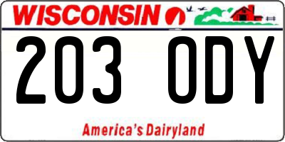 WI license plate 203ODY