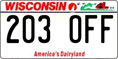 WI license plate 203OFF