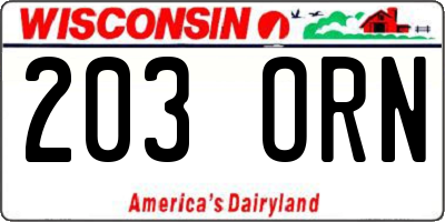 WI license plate 203ORN