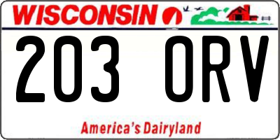 WI license plate 203ORV