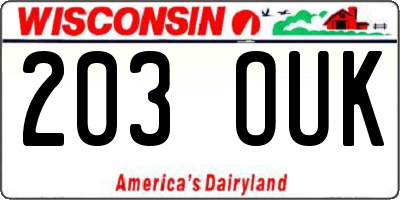 WI license plate 203OUK