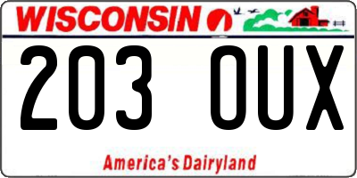 WI license plate 203OUX