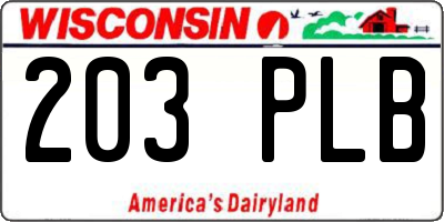 WI license plate 203PLB