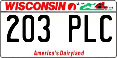 WI license plate 203PLC