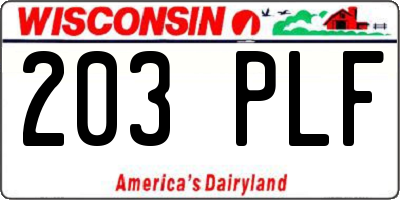 WI license plate 203PLF