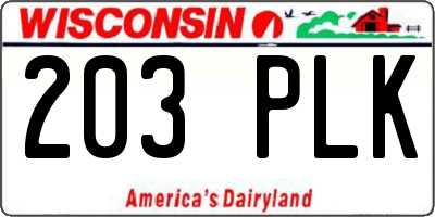 WI license plate 203PLK