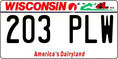 WI license plate 203PLW