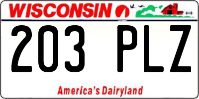 WI license plate 203PLZ