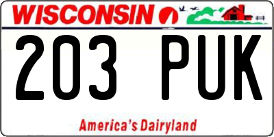WI license plate 203PUK