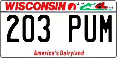 WI license plate 203PUM