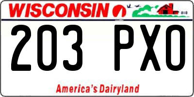 WI license plate 203PXO