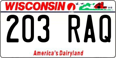 WI license plate 203RAQ