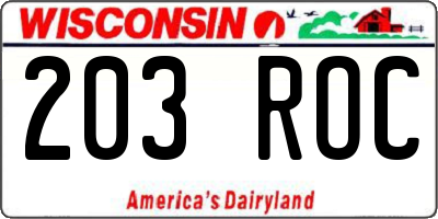 WI license plate 203ROC