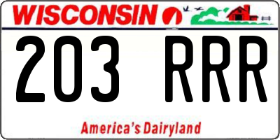 WI license plate 203RRR