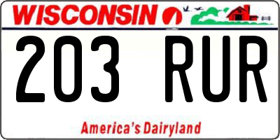 WI license plate 203RUR