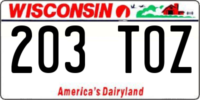 WI license plate 203TOZ