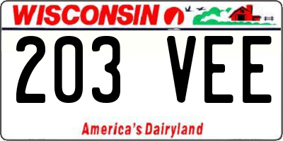 WI license plate 203VEE