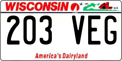 WI license plate 203VEG