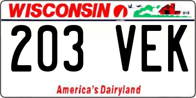WI license plate 203VEK
