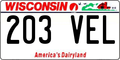 WI license plate 203VEL