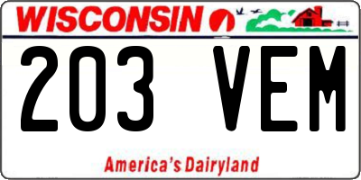 WI license plate 203VEM