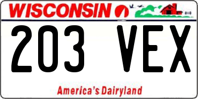 WI license plate 203VEX