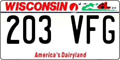 WI license plate 203VFG