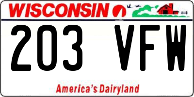 WI license plate 203VFW
