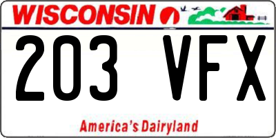 WI license plate 203VFX