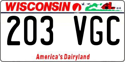 WI license plate 203VGC