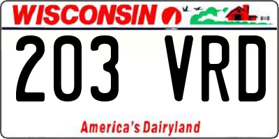 WI license plate 203VRD