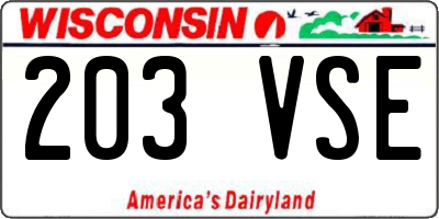 WI license plate 203VSE