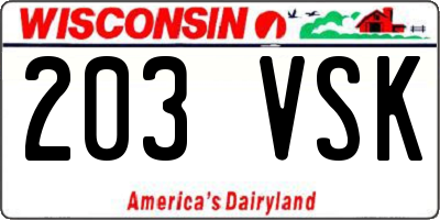 WI license plate 203VSK