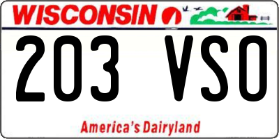 WI license plate 203VSO