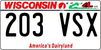 WI license plate 203VSX