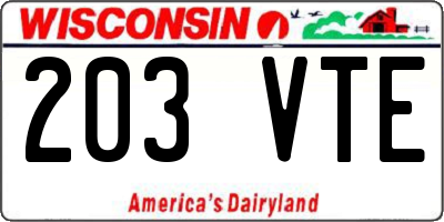 WI license plate 203VTE