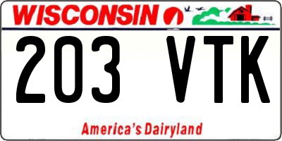 WI license plate 203VTK