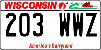 WI license plate 203WWZ