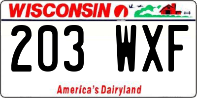 WI license plate 203WXF