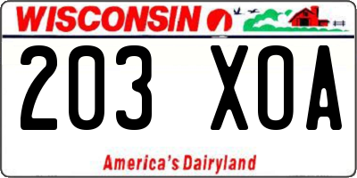 WI license plate 203XOA