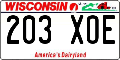 WI license plate 203XOE