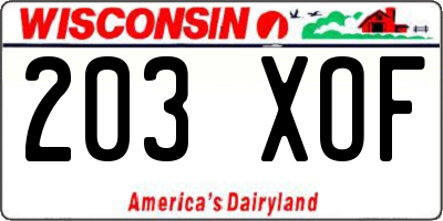 WI license plate 203XOF