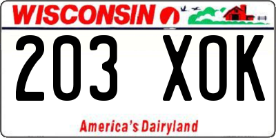 WI license plate 203XOK