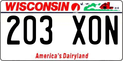 WI license plate 203XON