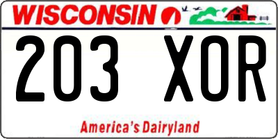 WI license plate 203XOR